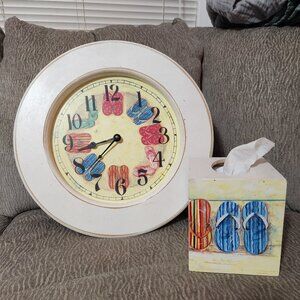 Flip Flop Clock and Matching Tissue Box (Actual Tissues not included)